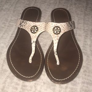 Tory Burch Cameron Python-Print Thong Sandal